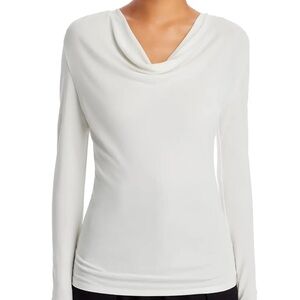 BOSS Eseyana Cowl Neck Jersey Long Sleeve Top Open White Size M